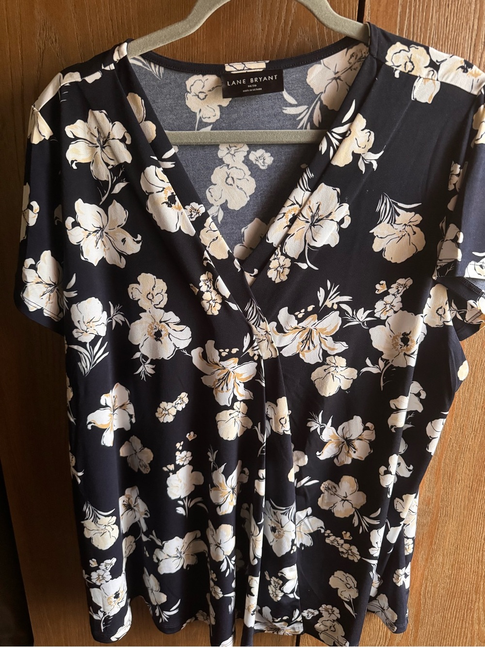 Lane Bryant Black White Floral Wrap-Style Top